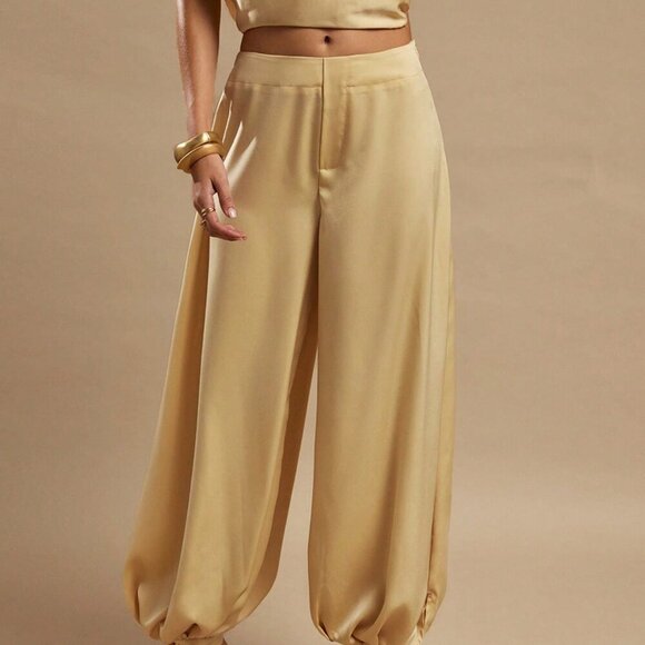 Pants - Yellow Casual Women's Satin Pant Set